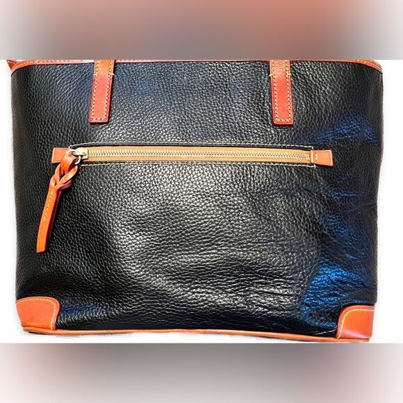 Dooney & Bourke Black and Tan Leather Tote Bag with Dust Bag - Picture 2 of 14